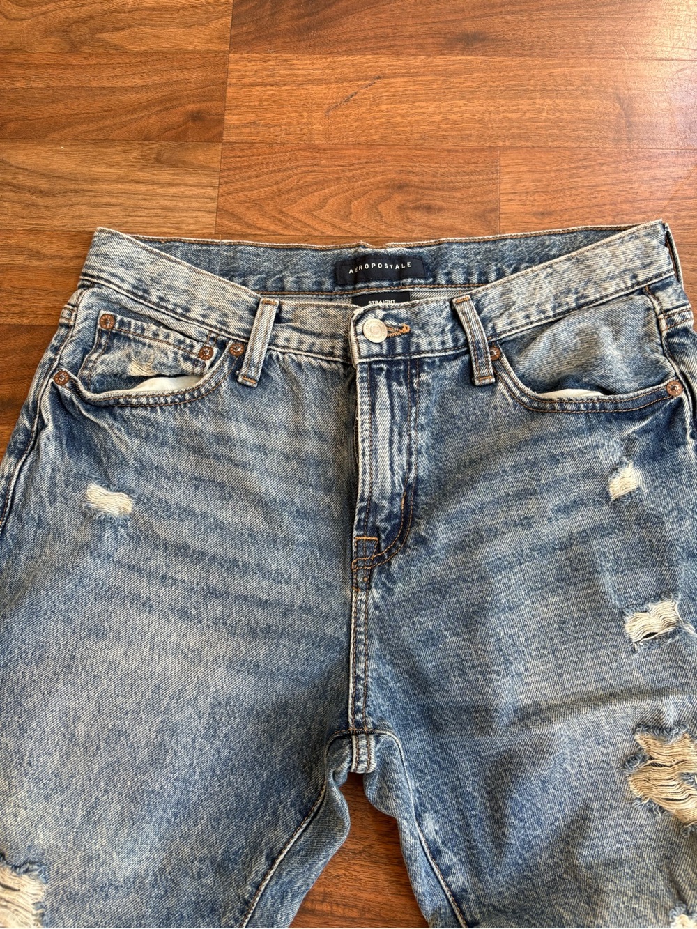 Aeropostale Men's Light Blue Distressed Slim-Straight Jeans